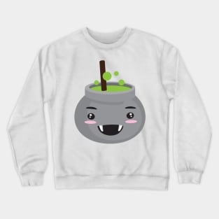 Cute Halloween Design of a kawaii Witch Smiling Cooking Pot Crewneck Sweatshirt